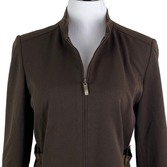 Rafaella Petite Full Zip Side Buckle Embellished Blazer Jacket Women's 10P Brown - Picture 3 of 9